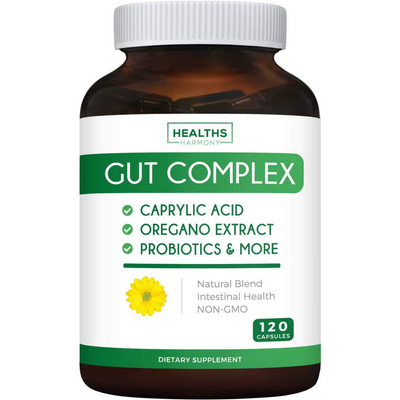 Gut Complex and Candida support. Caprylic acid, oregano extract, probiotics & more. 120 Capsules.