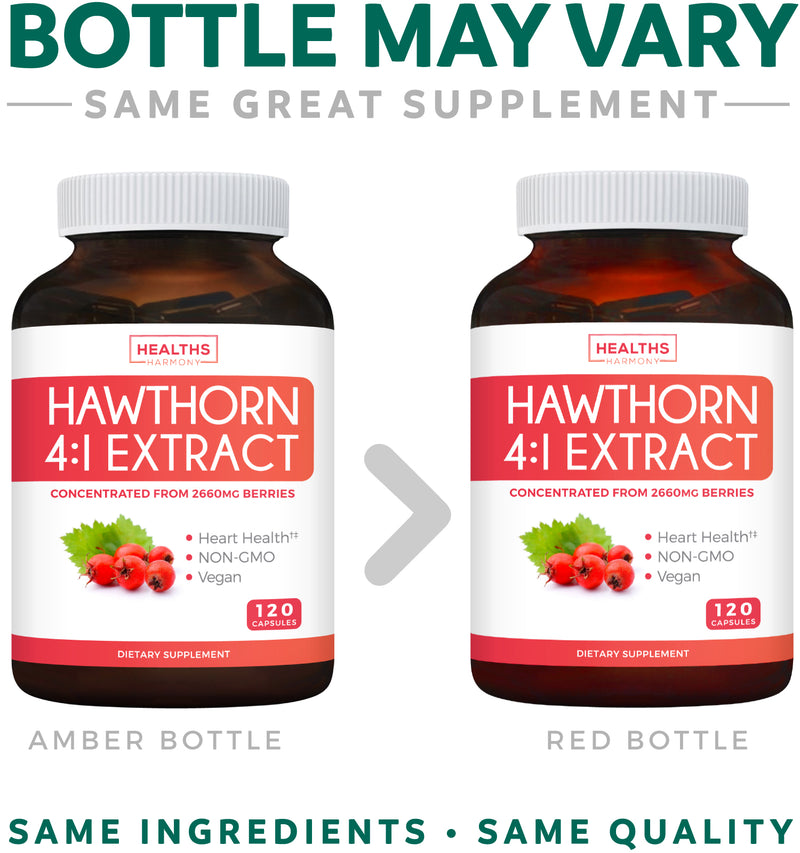 Hawthorn 4:1 Extract (120 Capsules) Supports Healthy Blood Pressure, Circulation, Heart Health & Immune Support - Powerful Antioxidant Hawthorne Supplement