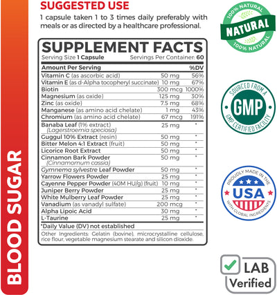 recommended 1 capsule 1 to 3 times daily with meals. 60 servings per bottle. 100% natural and proudly made in the USA 
