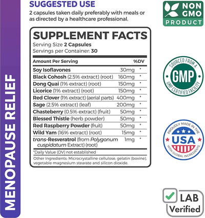 recommended 2 capsules taken daily with a meal. 30 dosed per bottle. non-GMO, proudly made in the USA.