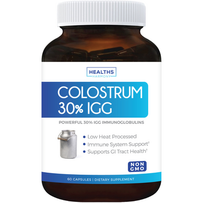 Healths Harmony Colostrum 1,000mg (Non-GMO) 30% IgG Immunoglobulins - Immune System Support, Gut Health & Respiratory Health Supplement - Low Heat Processed Bovine Colostrum - 60 Capsules