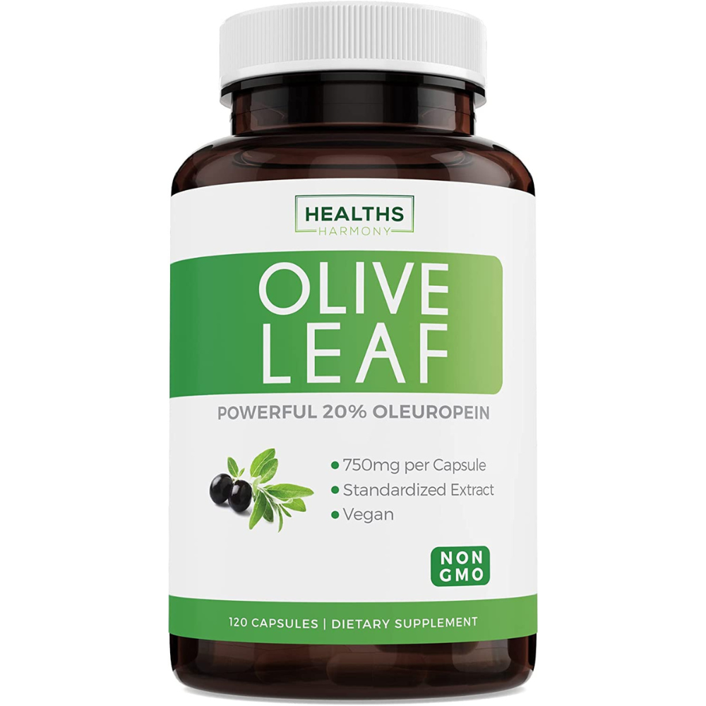 Healths Harmony Olive Leaf Extract (NON-GMO) Super Strength: 20% Oleuropein - 750mg - Vegetarian - Immune Support, Cardiovascular Health & Antioxidant Supplement - No Oil - 120 Capsules