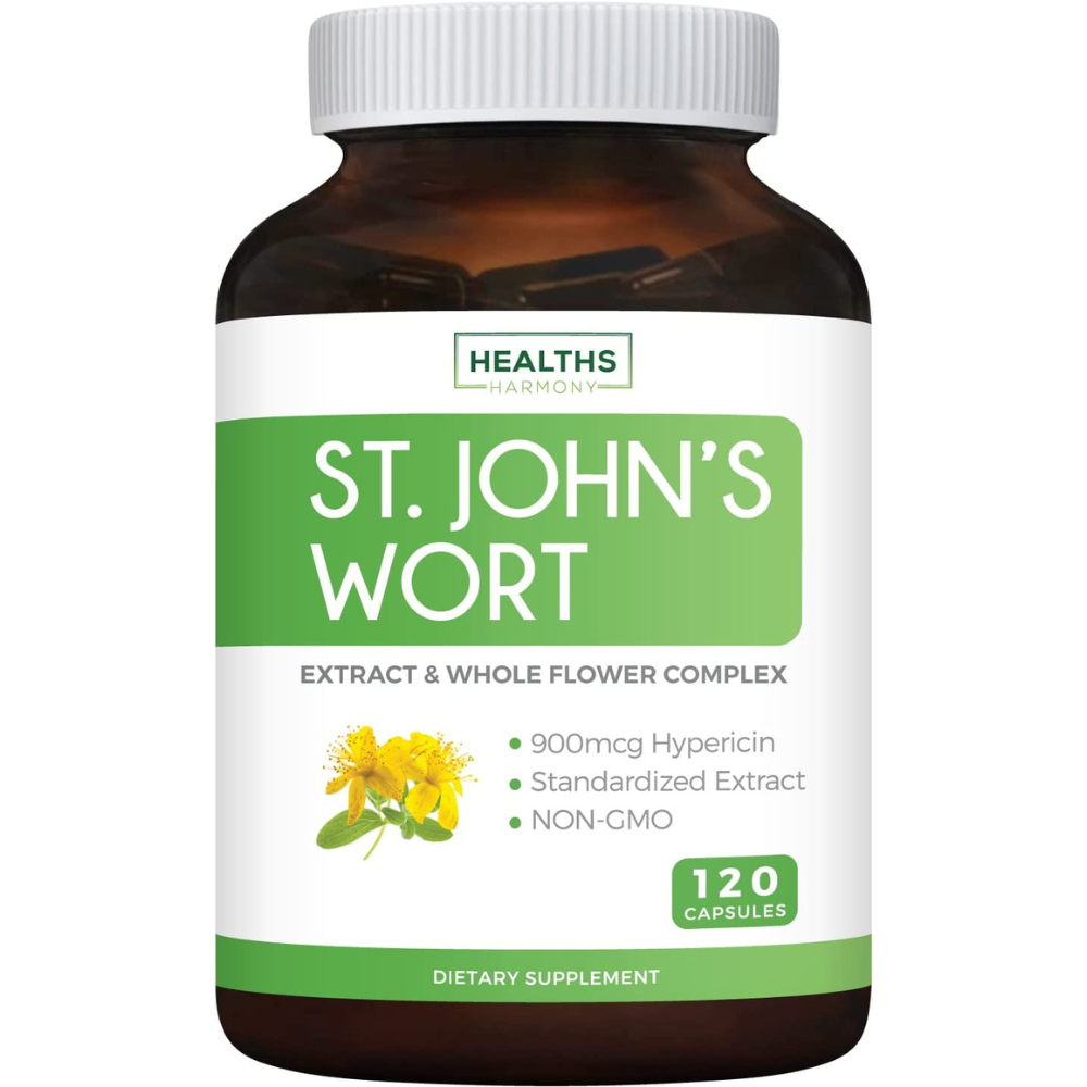Healths Harmony St. John's Wort - 120 Capsules (Non-GMO) Powerful 900mcg Hypericin - No Oil or Pills - 500mg Supplement