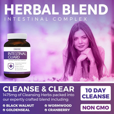 10 day cleanse. 1475mg of cleansing herbs packed into each serving. Non-GMO.